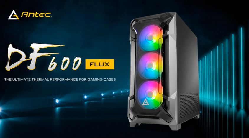 Antec DF600 FLUX High Airflow, ATX, Tempered Glass with 3x ARGB Fans Front, 1x Rear, 1x PSU Shell (Reverse Fan blade) preinstalled. Gaming Case