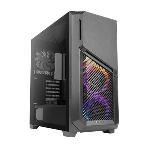 Antec DP502 FLUX High Airflow, ATX, Tempered Glass with 3x ARGB Fans in Front, 1x Rear, 1x PSU Shell (Reverse Fan blade) ARGB Controller,  Gaming Case