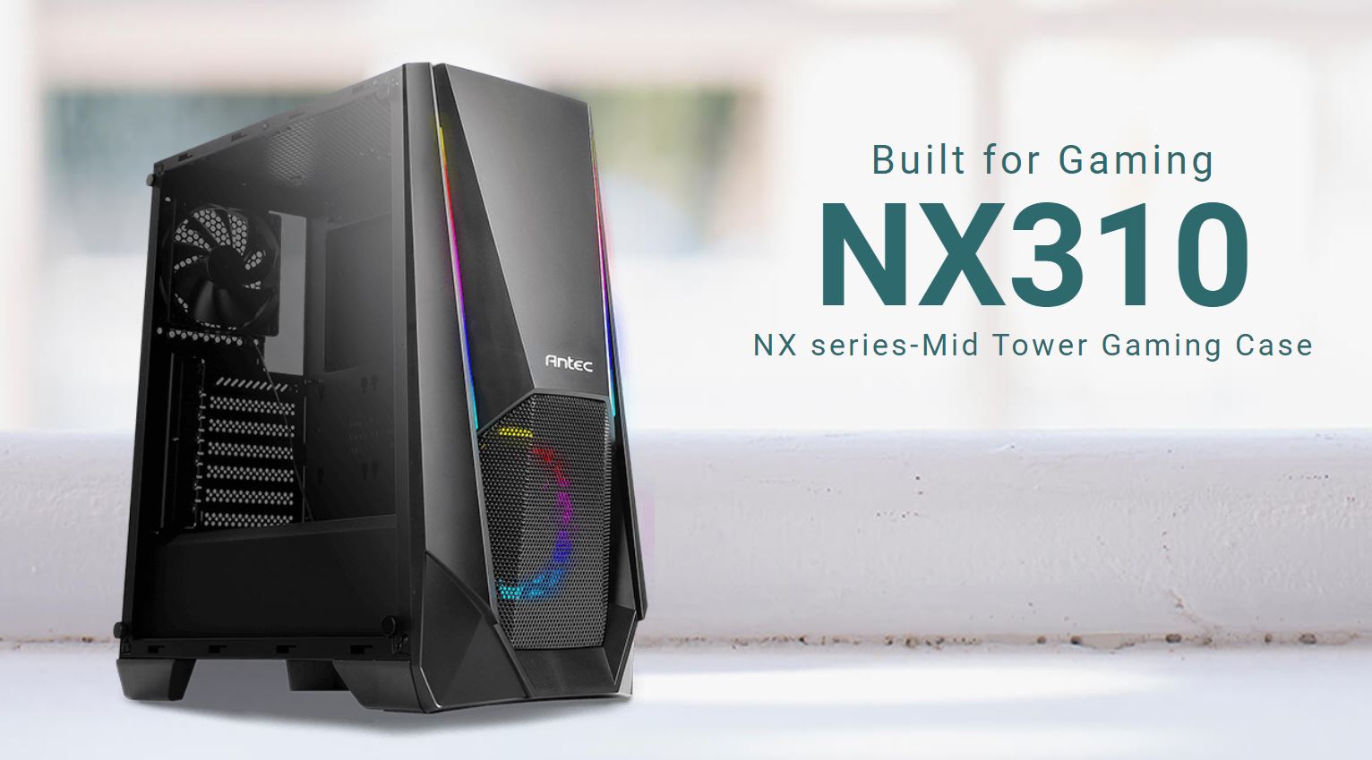 Antec NX310 ATX, mATX, ITX, ARGB Control, inc 1x 120mm ARGB Fan Front and 1x Fan Rear. Tempered Glass Side Panel. 3.5' x 2, 2.5' x 4. 2 Years Warranty