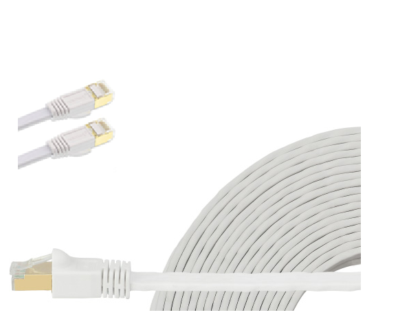 Edimax 5m White 40GbE Shielded CAT8 Network Cable - Flat 100% Oxygen-Free Bare Copper Core, Alum-Foil Shielding, Grounding Wire, Gold Plated RJ45