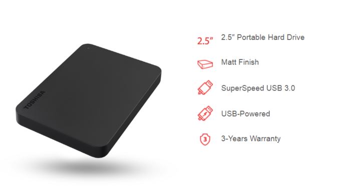 Toshiba 4TB CANVIO® BASICS PORTABLE HARD DRIVE STORAGE. 3 Years Warranty. (HDTB440AK3CA)