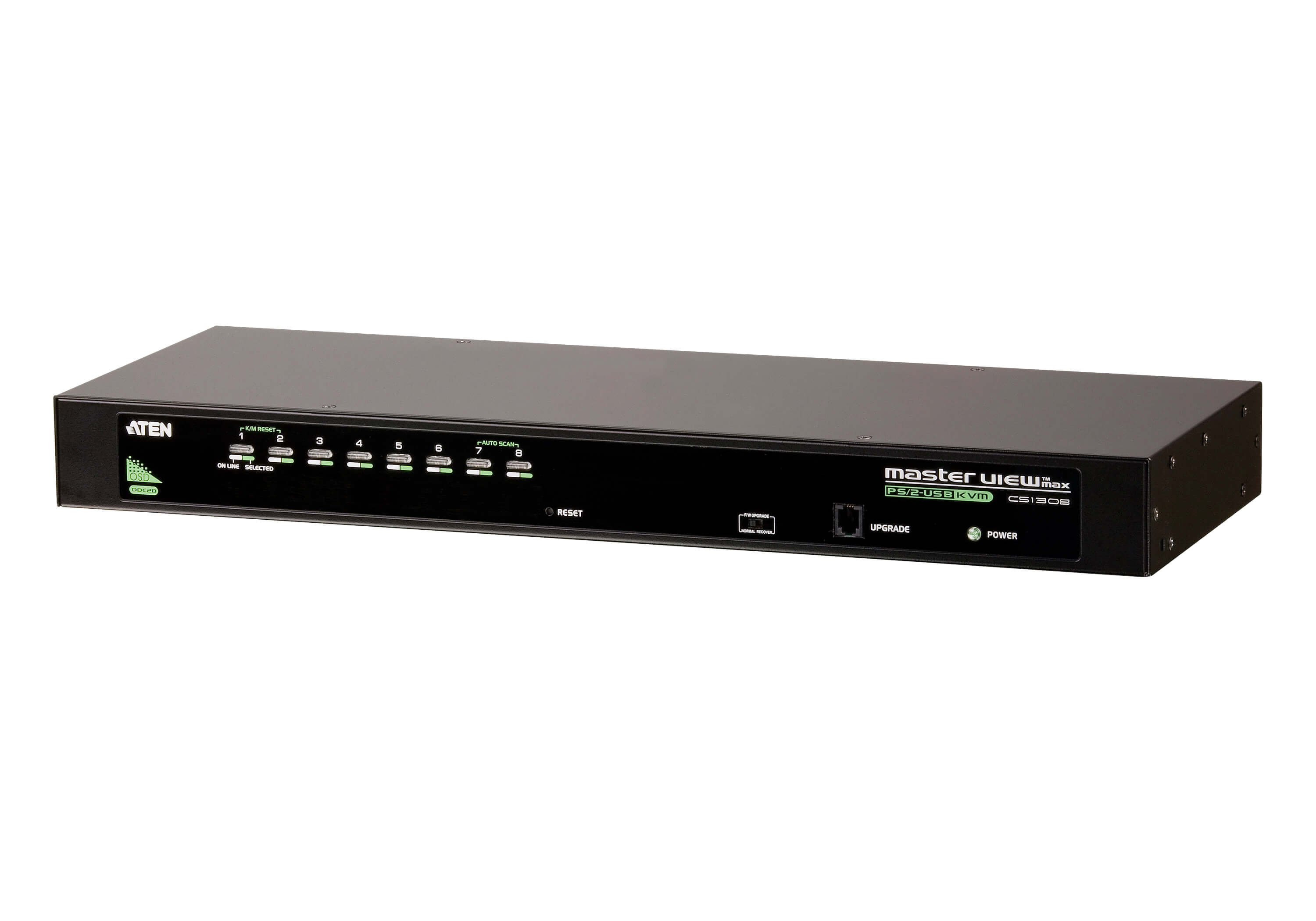 Aten Rackmount KVM Switch 8 Port VGA PS/2-USB, 1x Custom KVM Cable Included, Selection Via Front & USD Menu, Broadcast Mode