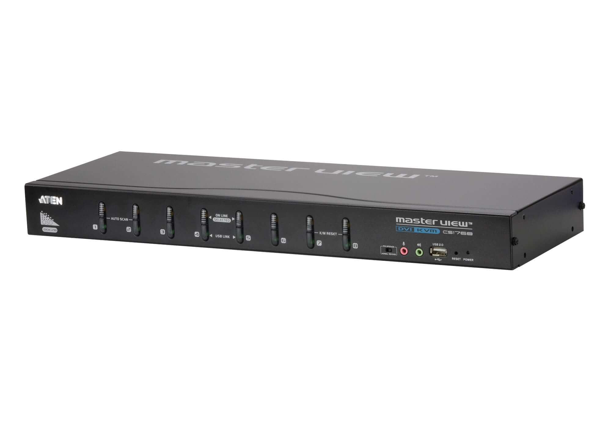 Aten Rackmount KVM Switch 8 Port DVI w/ Audio, 2x Custom KVM Cables Included, Selection Via Front & USD Menu, Broadcast Mode
