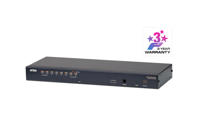 Aten Rackmount KVM Switch 1 Console 8 Port Multi-Interface Cat 5, KVM Cables NOT Included, Daisy Chainable for up to 256 Devices,