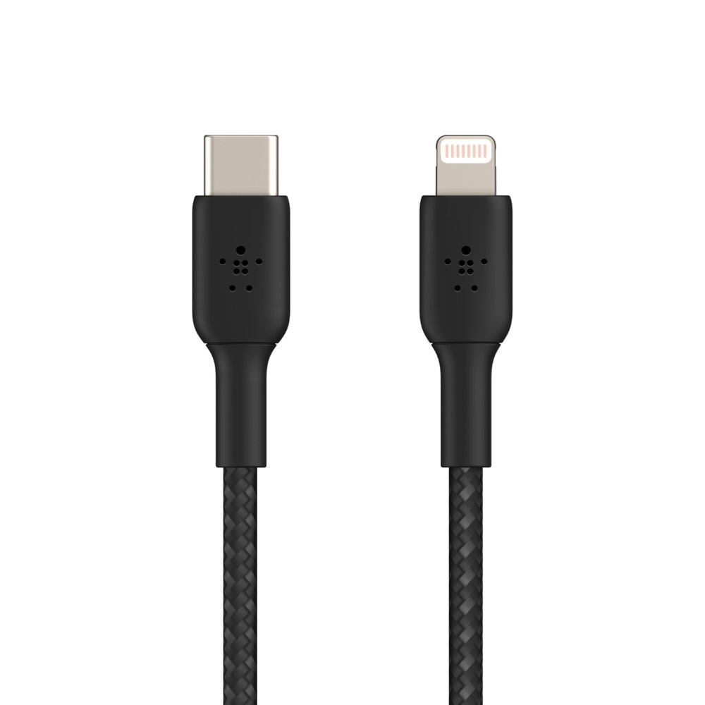 Belkin BOOST↑CHARGE™ Braided USB-C to Lightning Cable (1m / 3.3ft) - Black (CAA004bt1MBK), fast charging, Tested to withstand 10,000+ bends