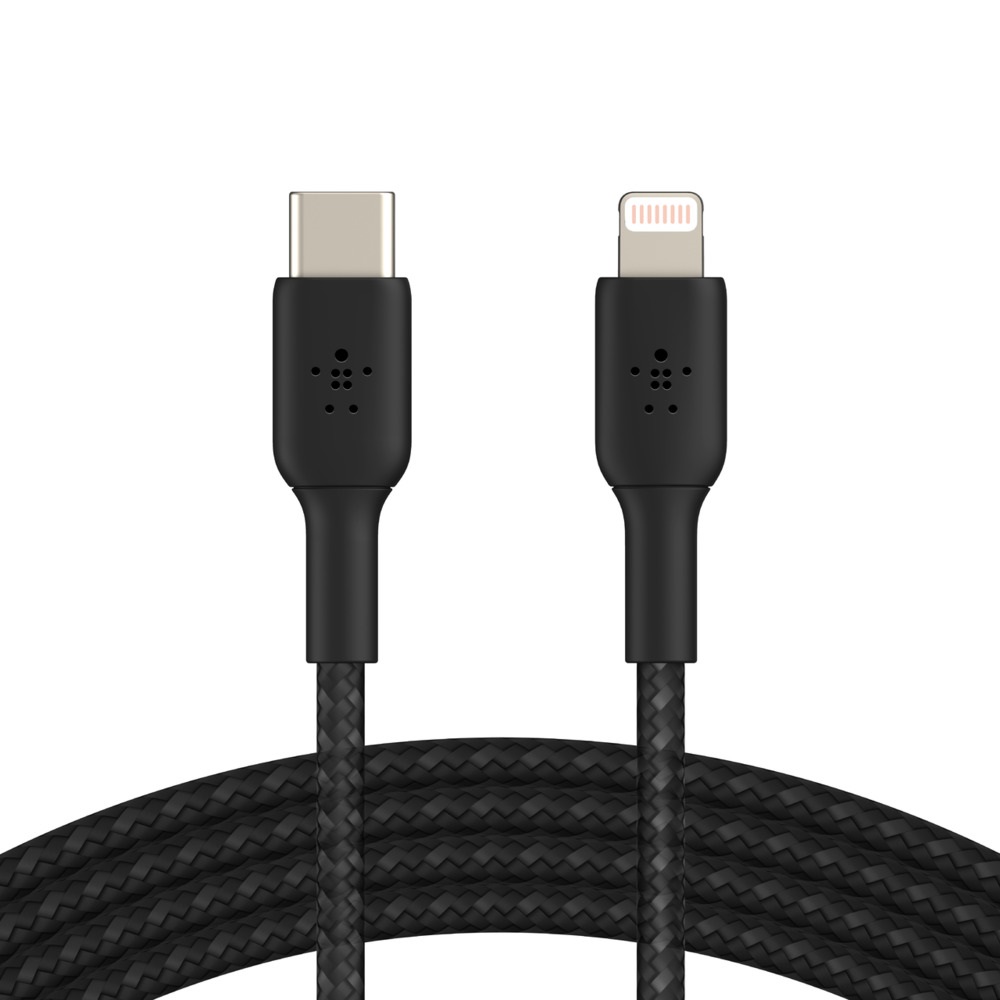 Belkin BOOST↑CHARGE™ Braided USB-C to Lightning Cable (2m / 6.6ft) - Black (CAA004bt2MBK), MFi certified for peace of mind, Supports fast charging
