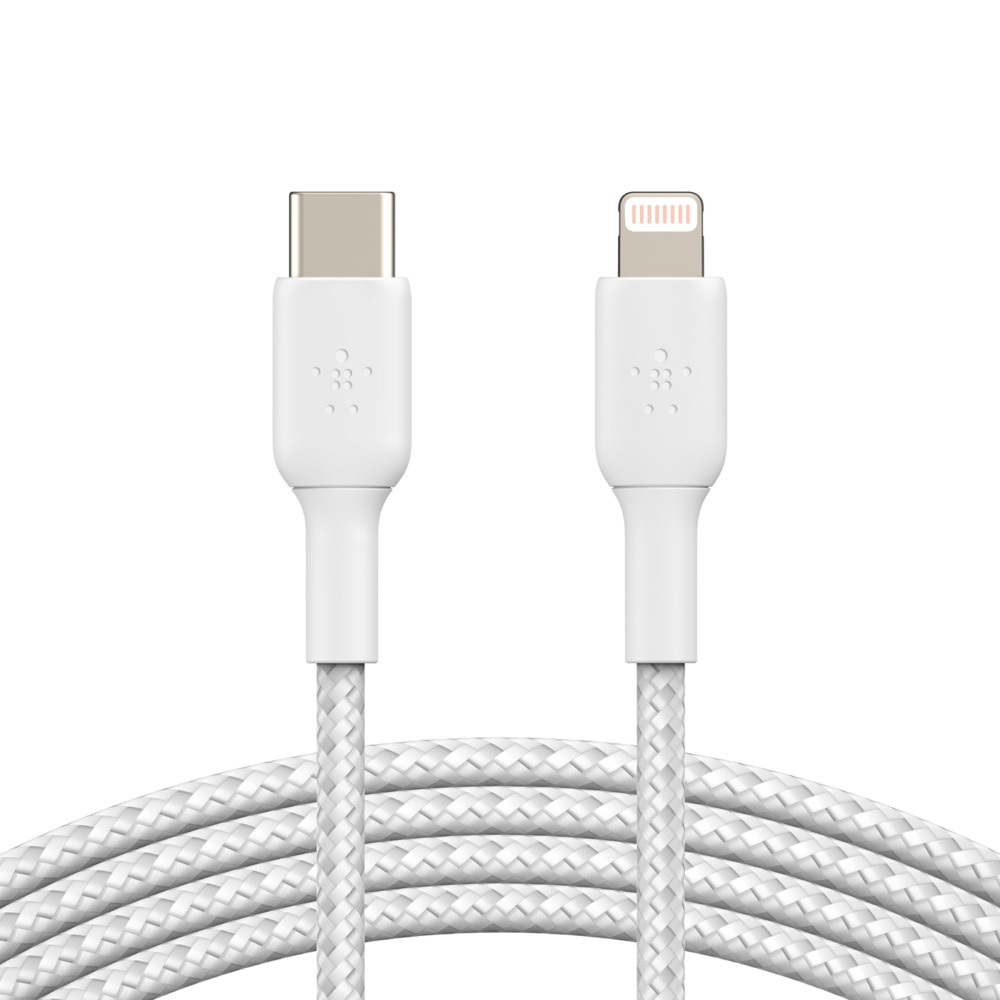Belkin BOOST↑CHARGE™ Braided USB-C to Lightning Cable (2m / 6.6ft) - White (CAA004bt2MWH), Supports fast charging,MFi certified for peace of mind