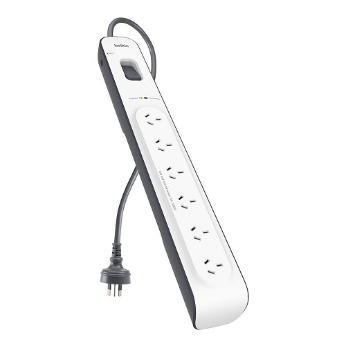 Belkin 6 - Oulet Surge Protection Strip with 2M Power Cord - White/Grey (‎BSV603au2M), $30,000 Connected Equipment Warranty, Three-line AC protection