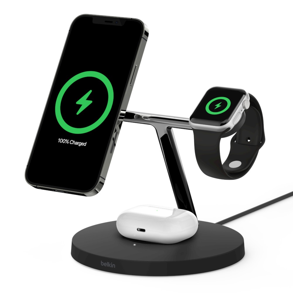 Belkin BOOST↑CHARGE™ PRO 3-in-1 Wireless Charger with MagSafe 15W - Black(WIZ009auBK), $2500 Connected Equipment Warranty, Fast Wireless Charging