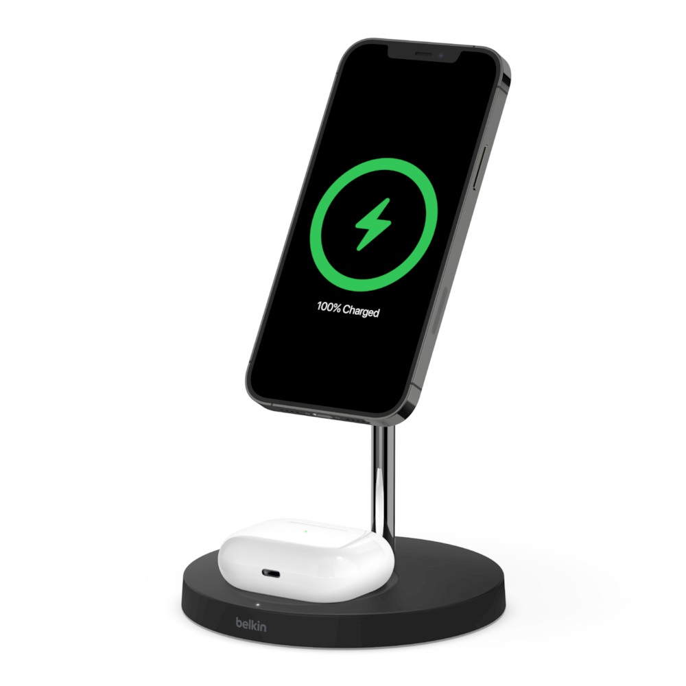 Belkin BOOST↑CHARGE™ PRO 2 in 1 Wireless Charger Stand with MagSafe 15w - Black (WIZ010auBK), Fast Wireless charging up to 15W, MagSafe Compatible
