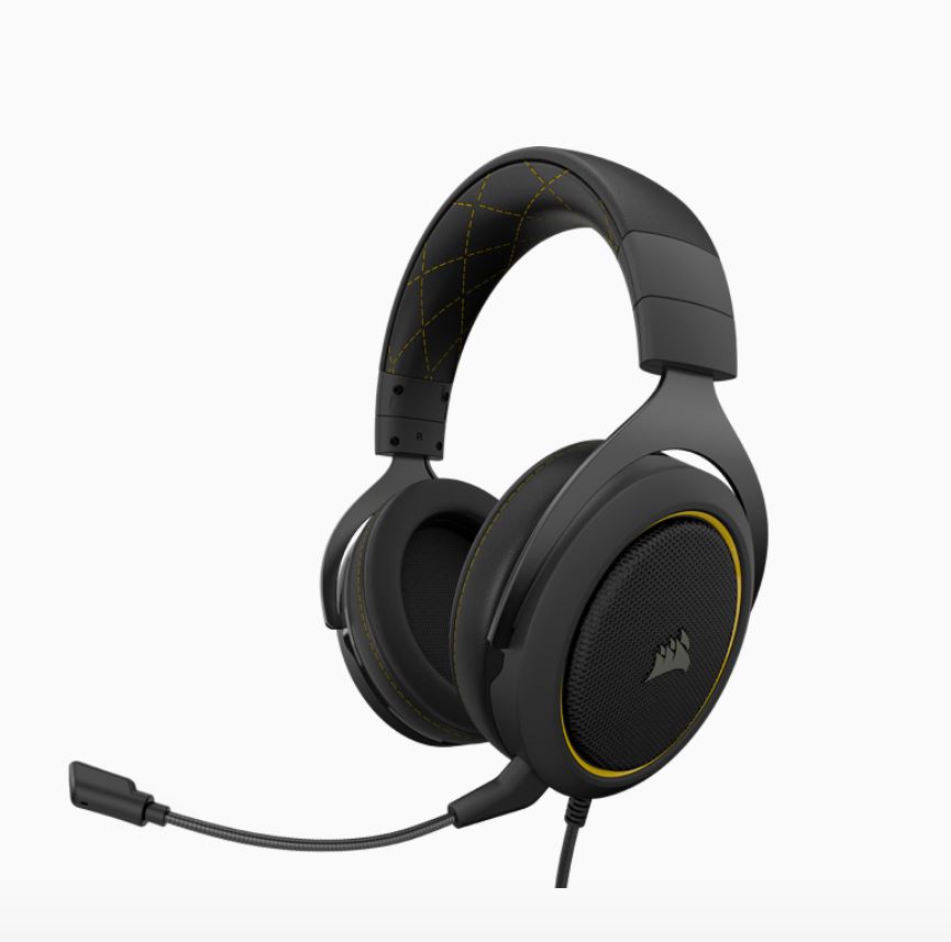 Corsair HS60 PRO Black Yellow Trim STEREO 7.1 Surround, memory foam, Discord Certified, PC and Console compatible Gaming Headset. Headphone