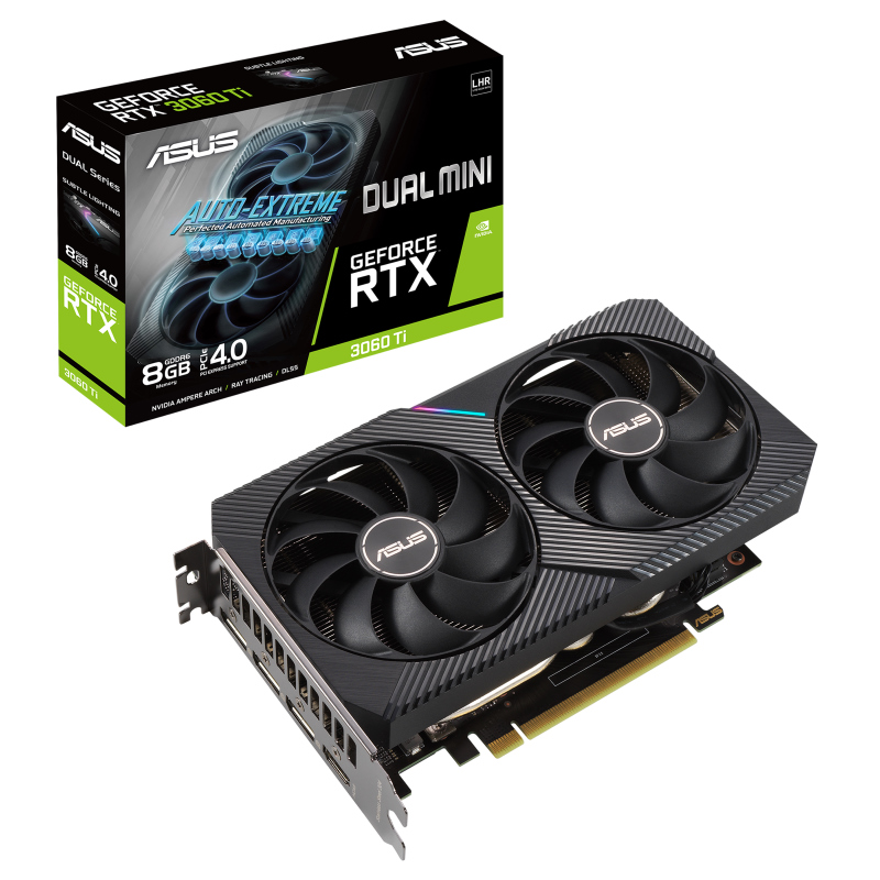 ASUS NVIDIA GeForce DUAL-RTX3060TI-8G-MINI-V2 RT 3060 Ti V2 MINI 8GB GDDR6 (LHR) 2x Axial Tech Fans For Small Chassis And Intel NUC 9 Kits