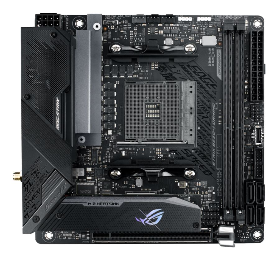 ASUS AMD B550 ROG STRIX B550-I GAMING (Ryzen AM4) Mini-ITX MB, PCIe  4.0, Teamed Power Stages, 2.5Gb Ethernet,  WiFi  6, Dual M.2 W/ Heatsink, SATA 6G