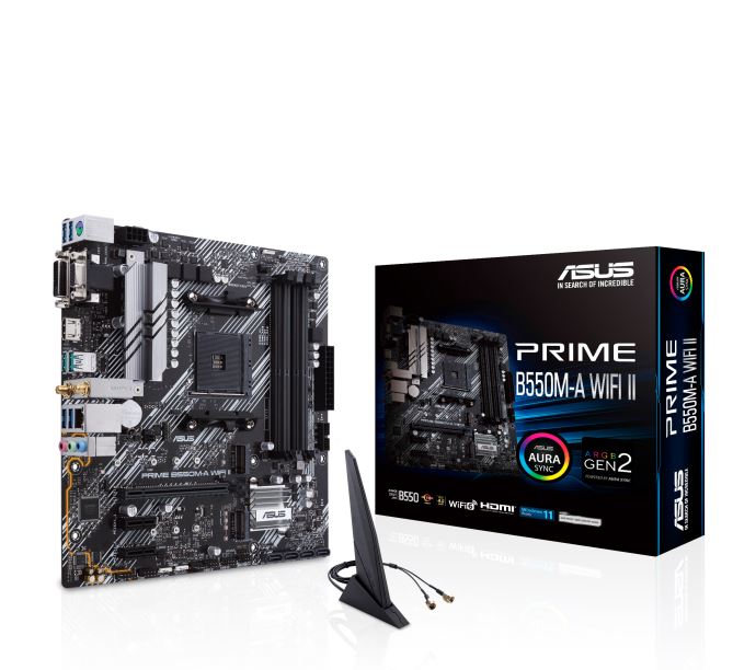 ASUS AMD B550 PRIME B550M-A WIFI II (WI-FI) (Ryzen AM4) Micro ATX motherboard,dual M.2, PCIe 4.0, Wi-Fi 6, 1 Gb Ethernet, HDMI, DVI-D, D-Sub, SATA 6 G