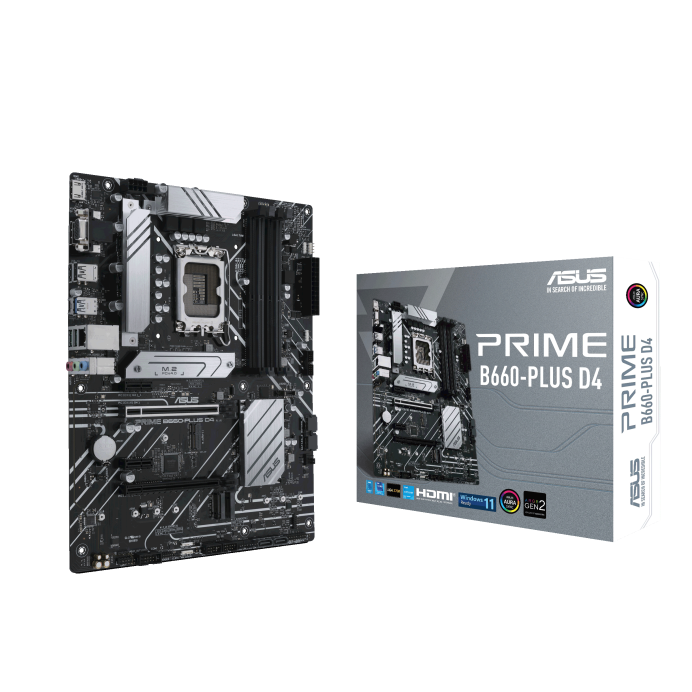 (PROJECT ONLY) ASUS PRIME B660-PLUS D4 Intel LGA 1700 ATX Motherboard PCIe 4.0, 3xM.2, 2.5Gb Ethernet, DP, HDMI, D-Sub, USB-C, Aura Sync