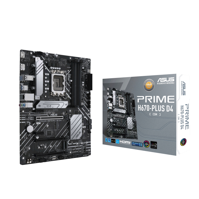 ASUS PRIME H670-PLUS D4-CSM Intel LGA 1700 ATX Motherboard DDR4 PCIe 4.0, 3xM.2, USB-C, 2.5 Gb Ethernet, Thunderbolt 4, DP HDMI Aura Sync