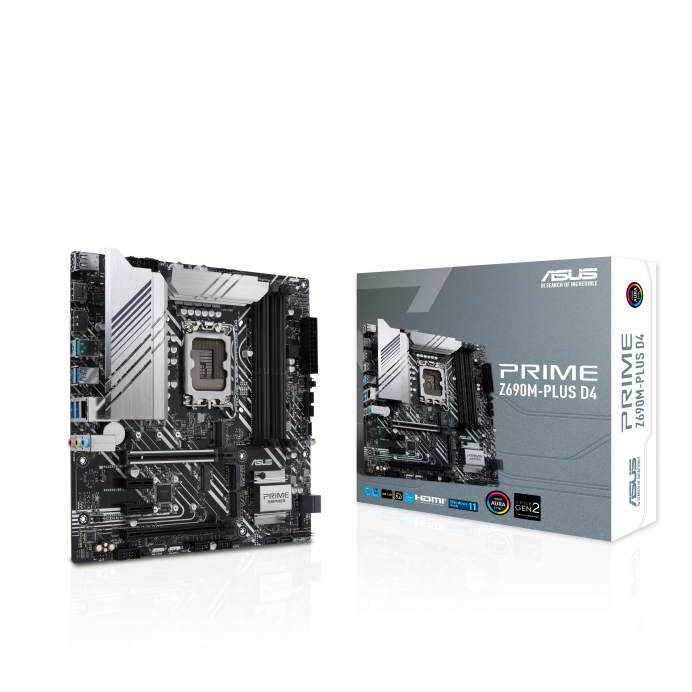 ASUS PRIME Z690M-PLUS D4 Intel LGA 1700 mATX Motherboard DDR4, PCIe 5.0, 3xM.2, HDMI, DP, Intel 1Gb Ethernet, USB-C, Thunderbolt, RGB
