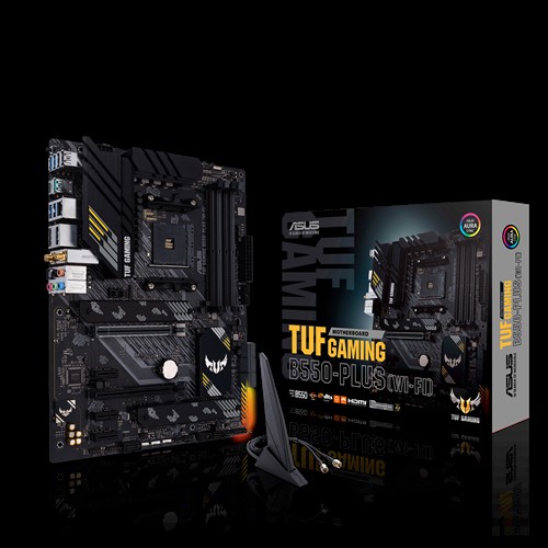 ASUS AMD TUF GAMING B550-PLUS (WI-FI) ATX MB, PCIe 4.0, Dual M.2, 10 DrMOS Power Stages, 2.5Gb LAN, HDMI, DP, Wi-Fi 6