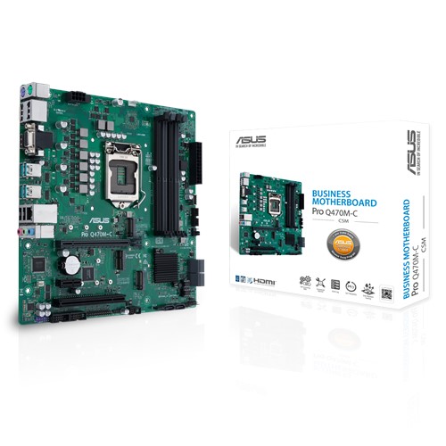 ASUS Pro Q470M-C/CSM Intel 10th Gen LGA1200 mATX Business MB, 4xDDR4 2xPCIe 1xPCI 2xDP 1xHDMI 2xM.2 6xSATA