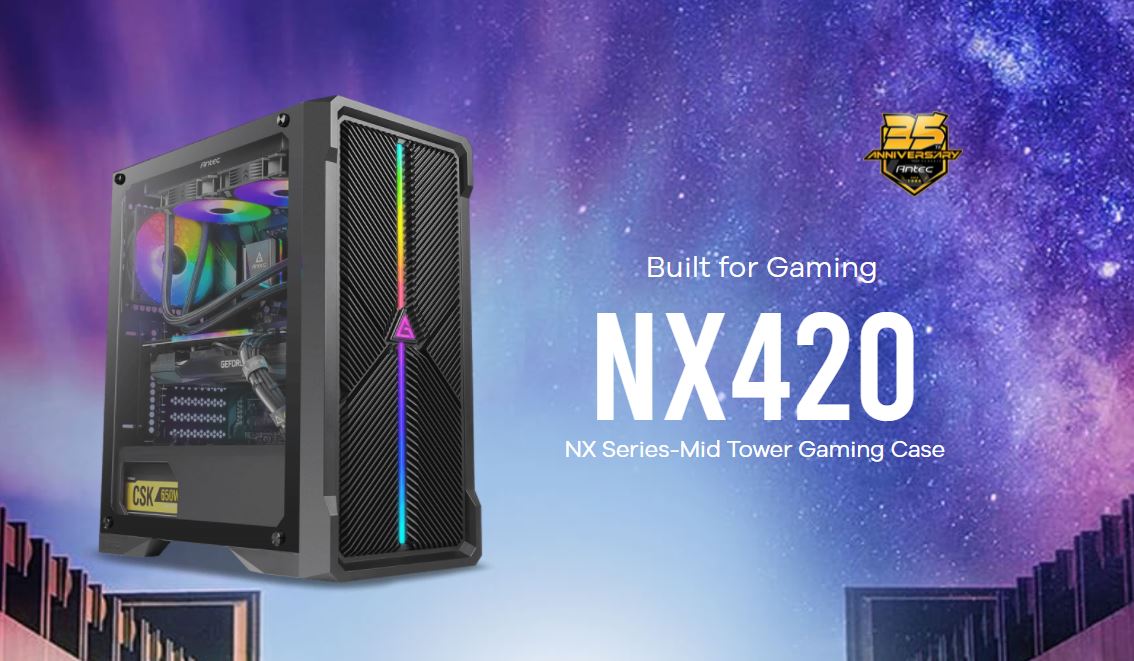 Antec NX420 ATX, m-ATX, ITX, LED Control, HD Audio, Tempered Glass Side, up to Six Fans,  5.25' x 1, 3.5' HDD x 2 / 2.5' SSD x 4 Gaming Case