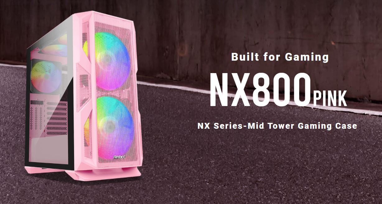 Antec NX800 Pink E-ATX, ATX 2x 20CM ARGB Front, 1x12CM ARGB Rear, 2x 14CM ARGB Top,Tempered Glass, Built-in LED Controller. Mesh Front. case (LS)