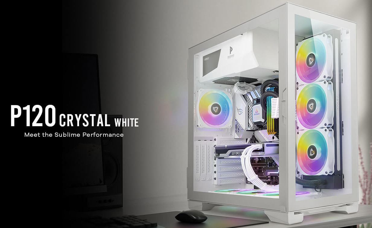 Antec P120 Crystal WHITE Tempered Glass  ATX, E-ATX, Heat Dissipation, VGA Holder, Horizontal and Vertical Scalability, Slide Panel, Gaming Case