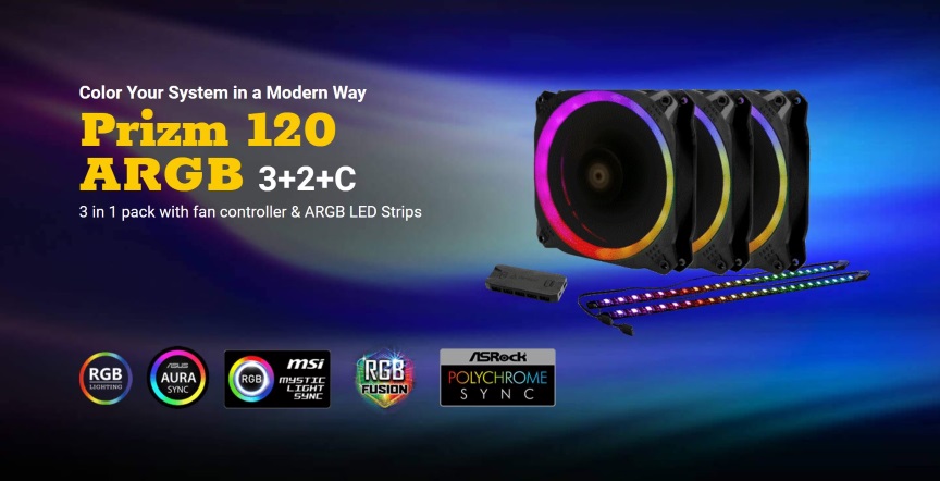 Antec Prizm 120mm ARGB Fan 3+2+C 3x RGB Dual Ring Outer Fan - PWM FAN, 2 x RGB LED Strip, and 1x RGB Fan Controller. 2 Years Warranty