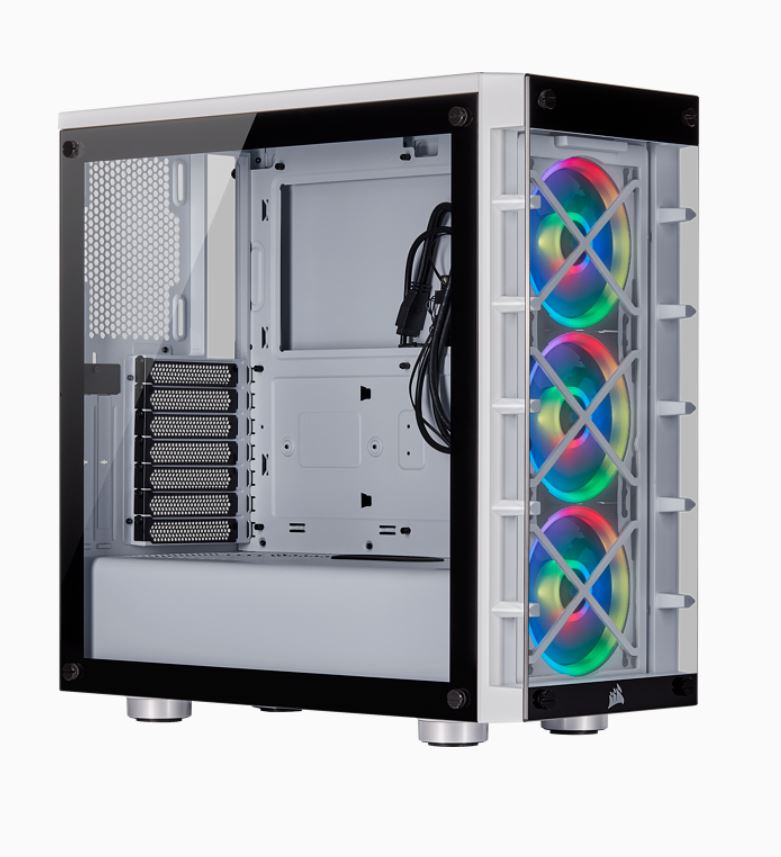 Corsair  iCUE 465X RGB ATX WHITE (LL120 RGB Fan) 7+2 PCI Slot for Multi-VGA Setup, Mid-Tower Smart Case V2 (LS)
