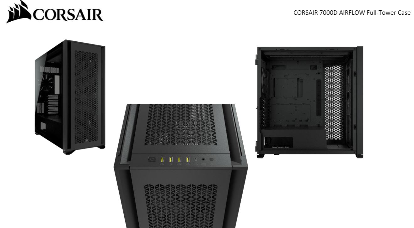 Corsair Obsidian 7000D AF Tempered Glass Mini-ITX, M-ATX, ATX, E-ATX Tower Case, USB 3.1 Type C, 10x 2.5', 6x 3.5' HDD. Black