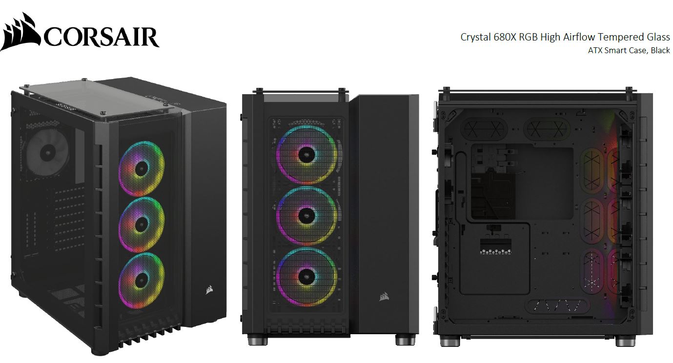 Corsair Crystal Series 680X RGB ATX High Airflow, USB 3.1 Type-C, Tempered Glass, Smart Dual Chamber Cube Case, PCI Expansion Slots 8+2, Black.