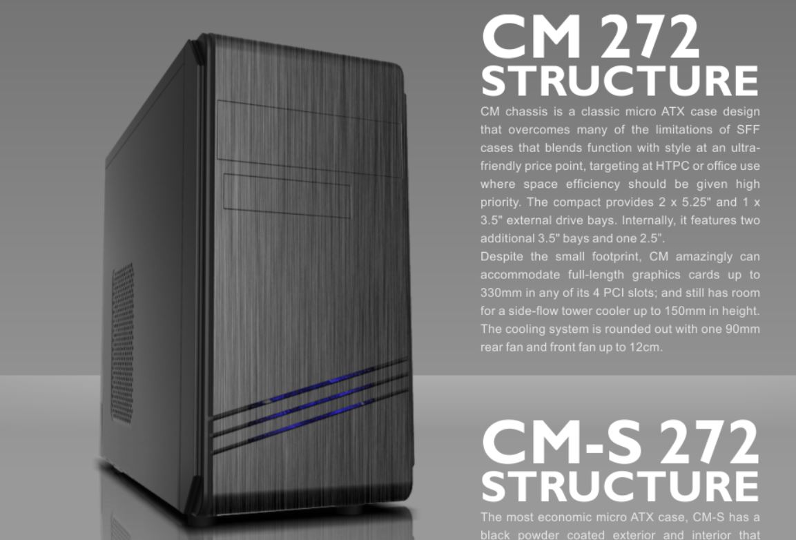 Casecom CM-272 mATX w/550W with PCIE 6+2 pins , 1 x Blue 12CM LED Fan, 2xUSB3.0 + HD Audio