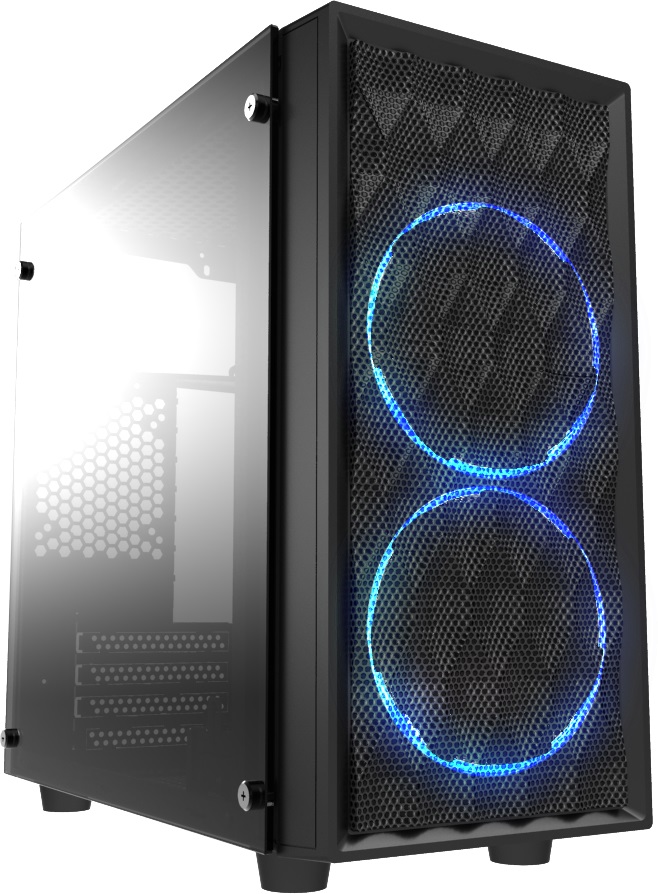 Casecom CMC-72 Micro ATX Tower Side Transparent Temper glass 2x12CM Blue LED FANs, with 550W PSU  PCIE 6+2  pins Gamming case