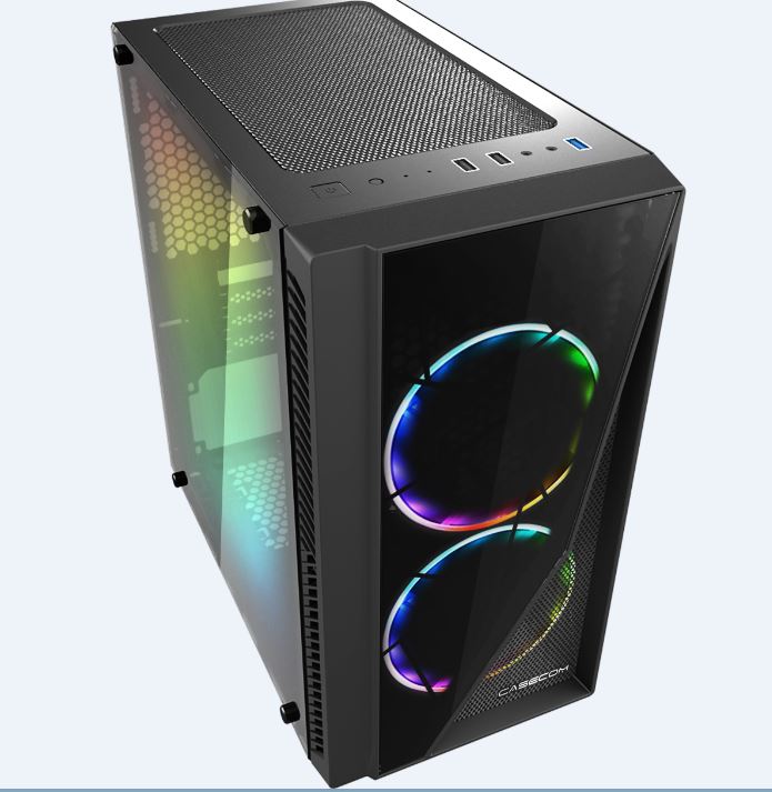 Casecom Gamming XM-91 Front & Side Transparent Temper glass Micro ATX with no PSU-has 2x 12CM 6 colours Single ring  LED fans , 0.5SPCC