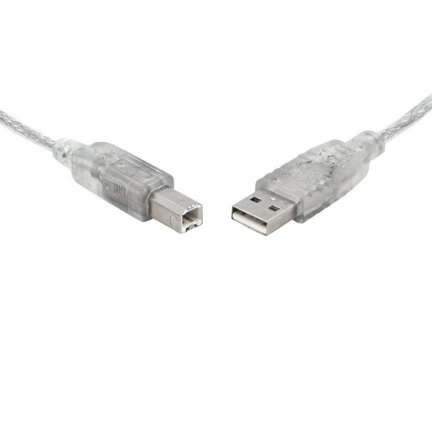 8Ware USB 2.0 Cable 0.5m (50cm) A to B Transparent Metal Sheath UL Approved