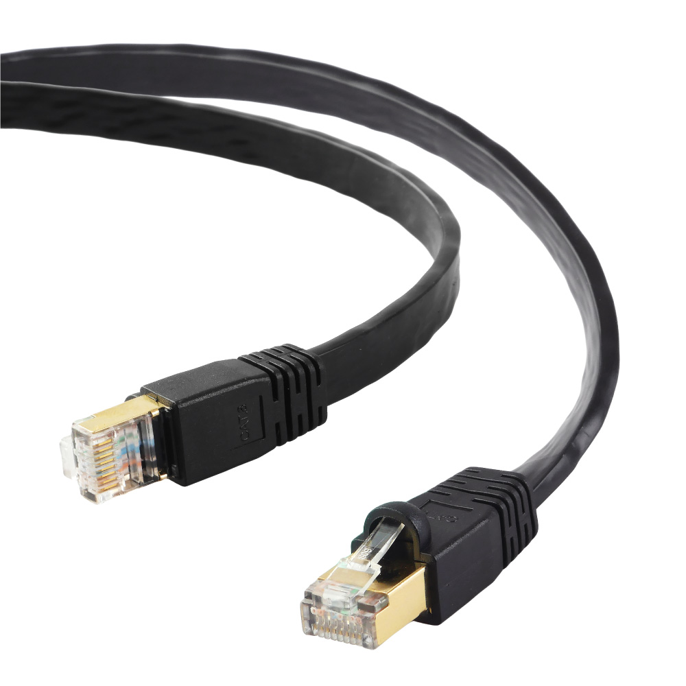 Edimax 0.5m Black 40GbE Shielded CAT8 Network Cable - Flat 100% Oxygen-Free Bare Copper Core, Alum-Foil Shielding, Grounding Wire, Gold Plated RJ45