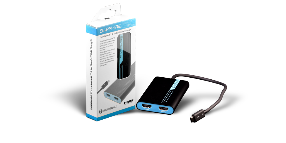 Sapphire Thunderbolt 3 to Dual HDMI Active Adapter, 2x HDMI (3840x2160@60Hz), 40 Gbps, Charging, Improves External GFX, Superfast Storage (VCS-)