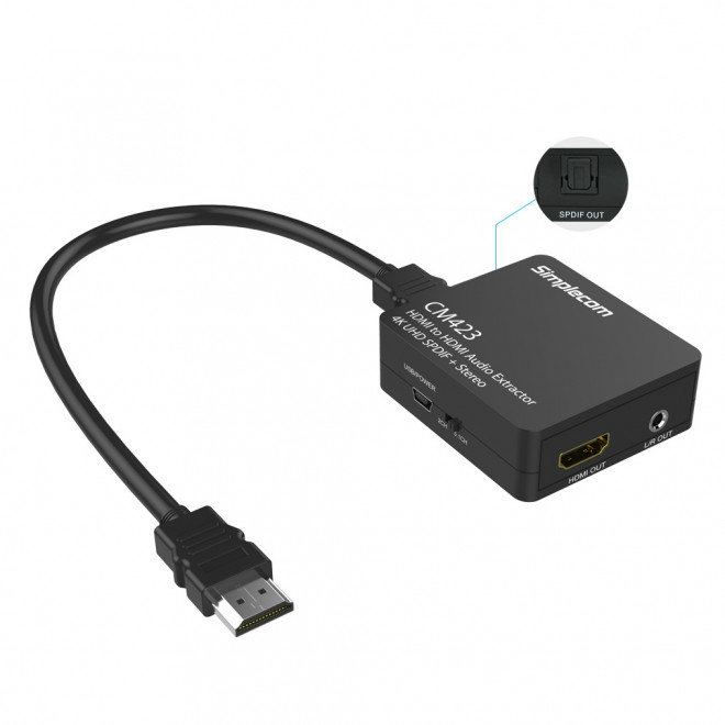 Simplecom CM423 HDMI Audio Extractor 4K HDMI to HDMI and Optical SPDIF + 3.5mm Stereo