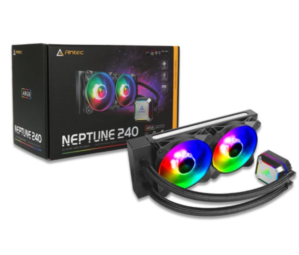 Antec Neptune 240mm ARGB Advanced Liquid CPU Cooler, PWM LED Fan, PTFE Tubing, LGA 115x, 1200, 2011-v3, 2066, AM4, AM3+ FMx, TR4, 3 Yrs Wty (LS)