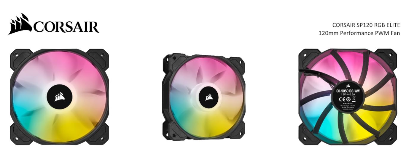 Corsair Black SP120 RGB ELITE, 120mm RGB LED PWM Low Noise, High CFM Fan with AirGuide, Single Pack