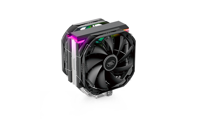 Deepcool AS500 PLUS CPU Air Cooler Single Tower, 5 Heat Pipes High Fin Density, Slim Profile, Double TF140S PWM Fans Included, ARGB LED Controller Inc