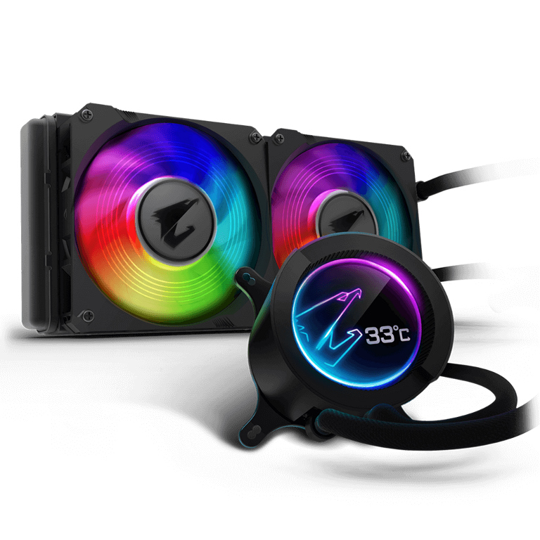 Gigabyte AORUS LIQUID COOLER 240 All-in-one Liquid Cooler with Circular LCD Display, RGB Fusion 2.0, Dual 120mm ARGB Fans