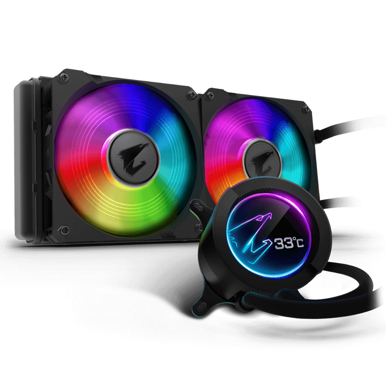 Gigabyte AORUS LIQUID COOLER 280 All-in-one Liquid Cooler with Circular LCD Display, RGB Fusion 2.0, Dual 140mm ARGB Fans