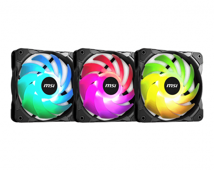 MSI MAG MAX F12A-3 RGB 120mm Fan 3 Pack, A-RGB, Hydro Bearing, 4-pin PWM, 3-to1 Cable, Anti-Vibration, Mystic Light Extension