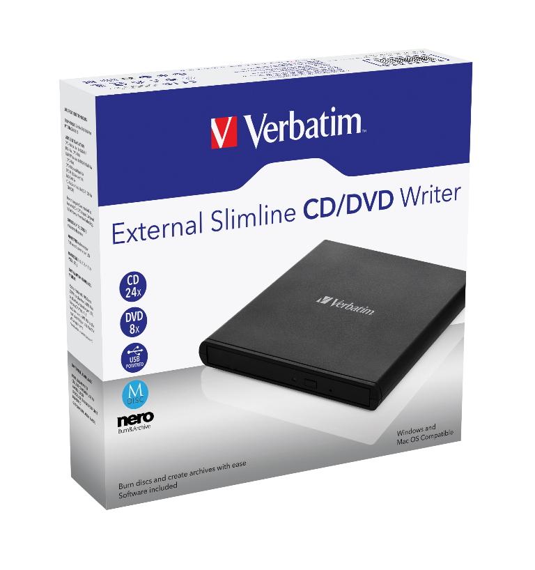 Verbatim External Slimline Mobile CD/DVD Writer USB 2.0 Black (L)