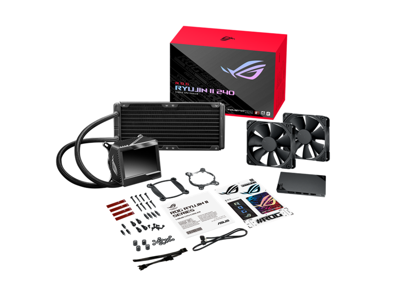 ASUS ROG RYUJIN II 240 All-In-One Liquid CPU Cooler, 3.5' LCD, Embedded Pump Fan, 2x Noctua PWM 120mm Radiatior Fans, AM4, TR4, LGA1150-6, 1200, 1366