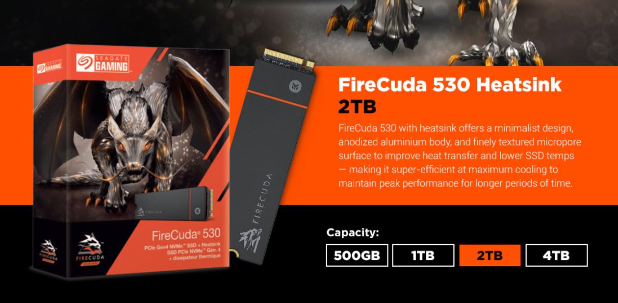 Seagate 2TB Firecuda 530 HS Gen4 M.2 2280 NVMe 1.4 PCIe Gen4, Read up to 7,300MB/s, Write up to 6,900MB/s, Random R/W 1000K/1,000K IO, PS5 Gaming SSD