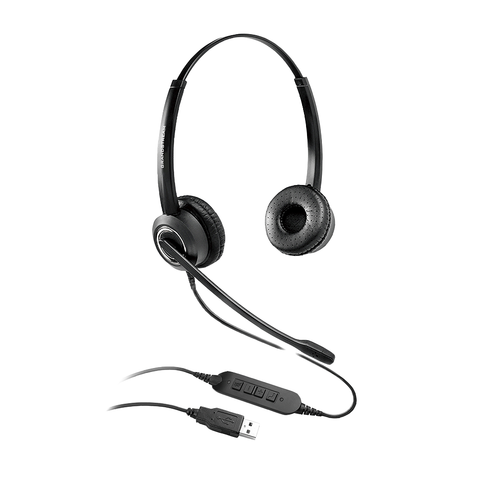 Grandstream GUV3000 Dual Ear USB Headset, Noise Canceling Microphone, HD Audio, 2m USB Cable, Suits Teams, Zoom, 3CX, Inline Controls