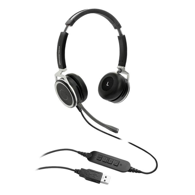 Grandstream GUV3005 Premium Dual Ear USB Headset, Busy Light, Noise Canceling Microphone, HD Audio, 2m USB Cable, Suits Teams, Zoom, 3CX