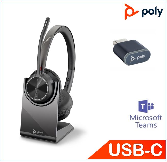Plantronics/Poly Voyager 4320 UC Headset with Charge Stand, usb-C,Teams certified, Monaural, Wireless,  Noise canceling boom, Acoustice Fence, SoundGu
