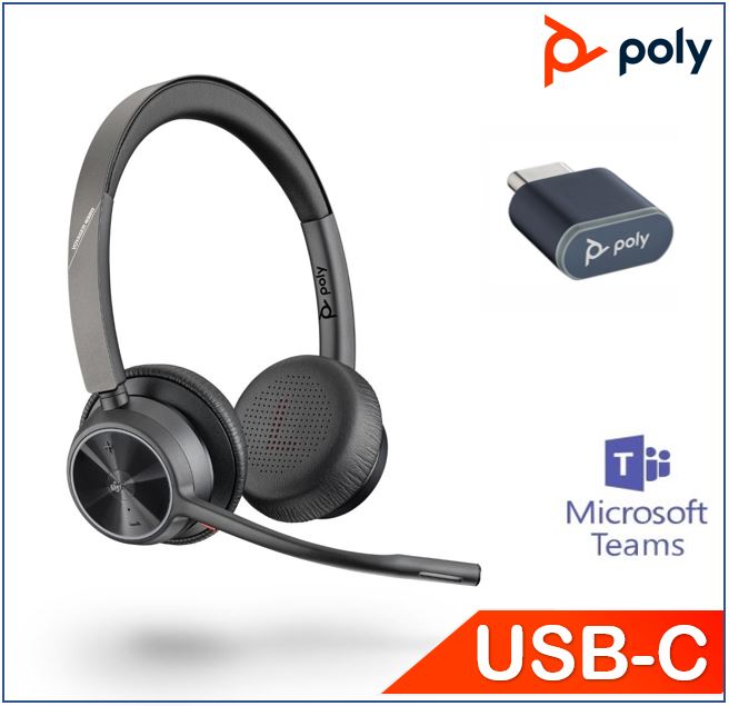 Plantronics/Poly Voyager 4320 UC Headset with usb-C dongle,Teams certified, Monaural, Wireless,  Noise canceling boom, Acoustice Fence, SoundGuard